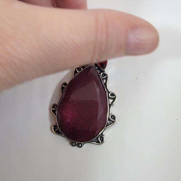 Handmade Sterling Silver Pendant with Faceted Ruby and Garnet Gemstone Accents - Picture 5 of 10